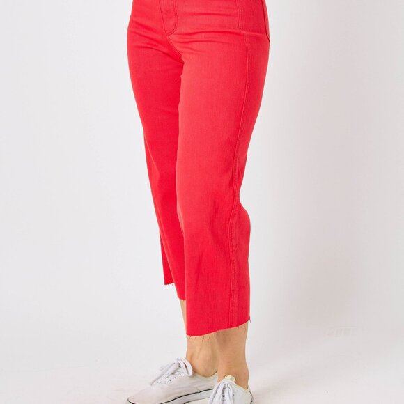 NWT Judy Blue High Waist Red Garment Dyed Tummy Control Crop Wide Leg - Picture 7 of 8